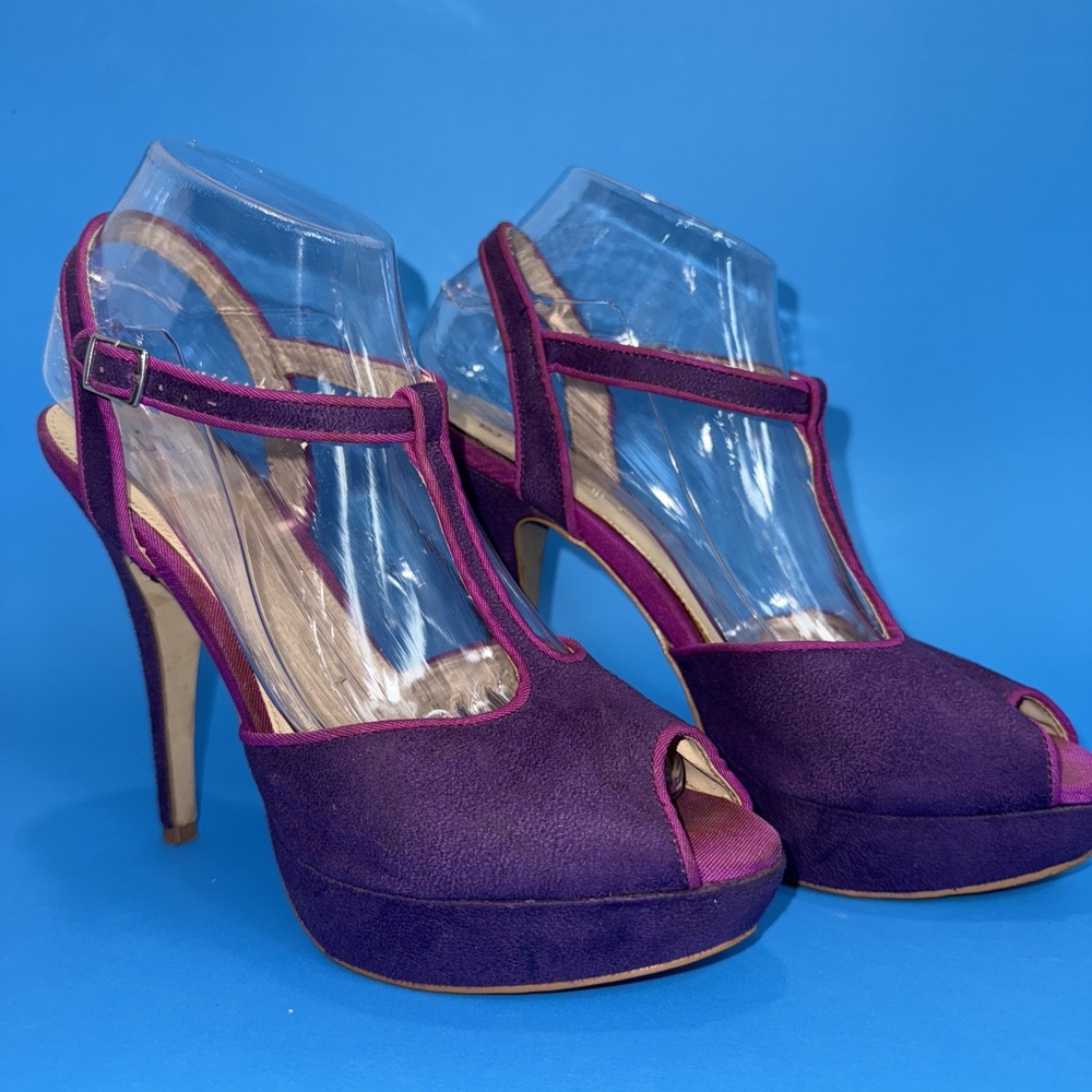 Elle‎ Elharissa Purple Platform Stiletto Heel T Strap SexySandal Shoe See Pics